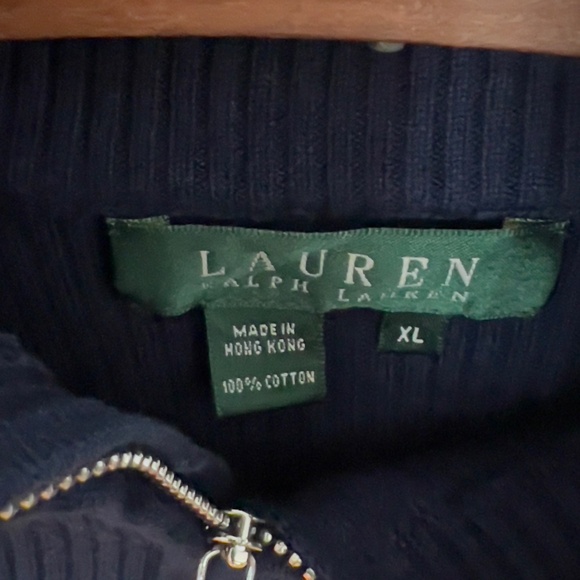 NWT Lauren Ralph Lauren vintage navy 1/4 zip pullover sweater XL blue cotton - Picture 5 of 5